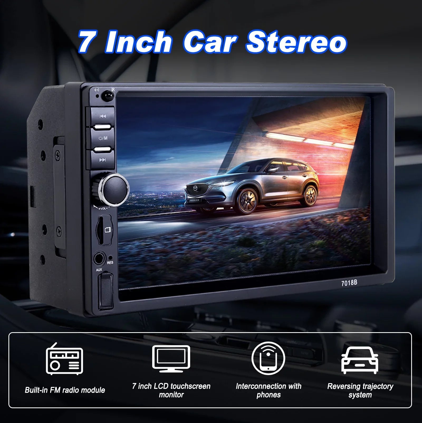 Double 2 Din Car Stereo Radio MP5 Player, 7 Inch  Touch Screen Bluetooth Car Video Player 1080P with Backup Reversing Camera