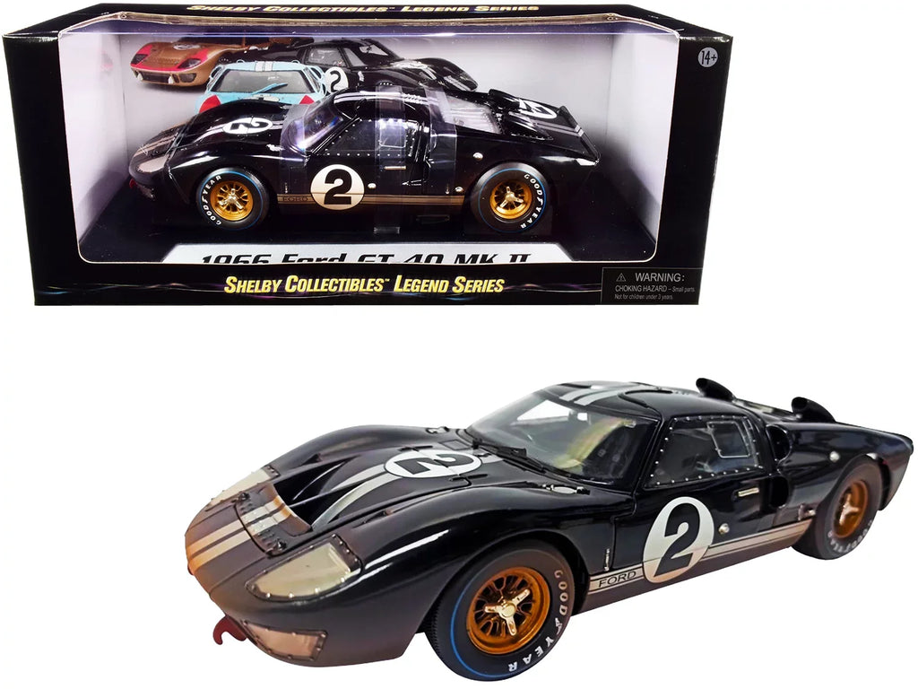 1966 Ford -40   #2 Black with Silver Stripes After Race (Dirty Version) 1/18 Diecast Model Car by Shelby Collectibles