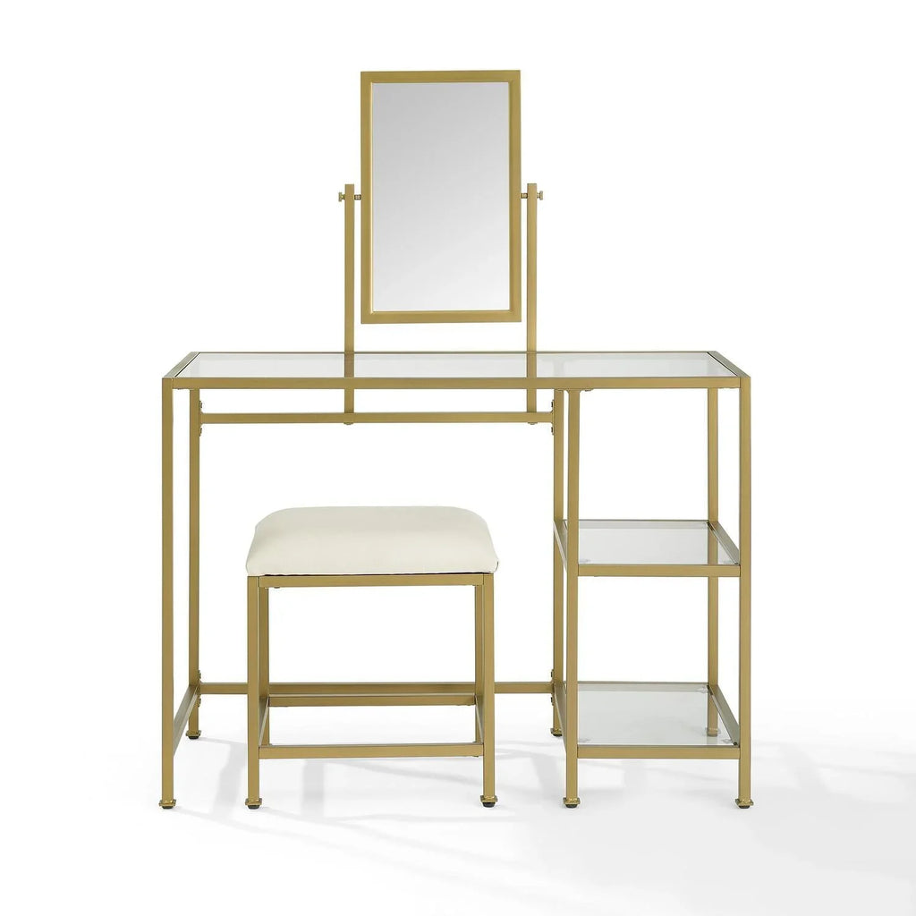 Crosley Furniture Aimee 3-Piece Makeup Vanity Desk Set with Stool and Storage Shelves