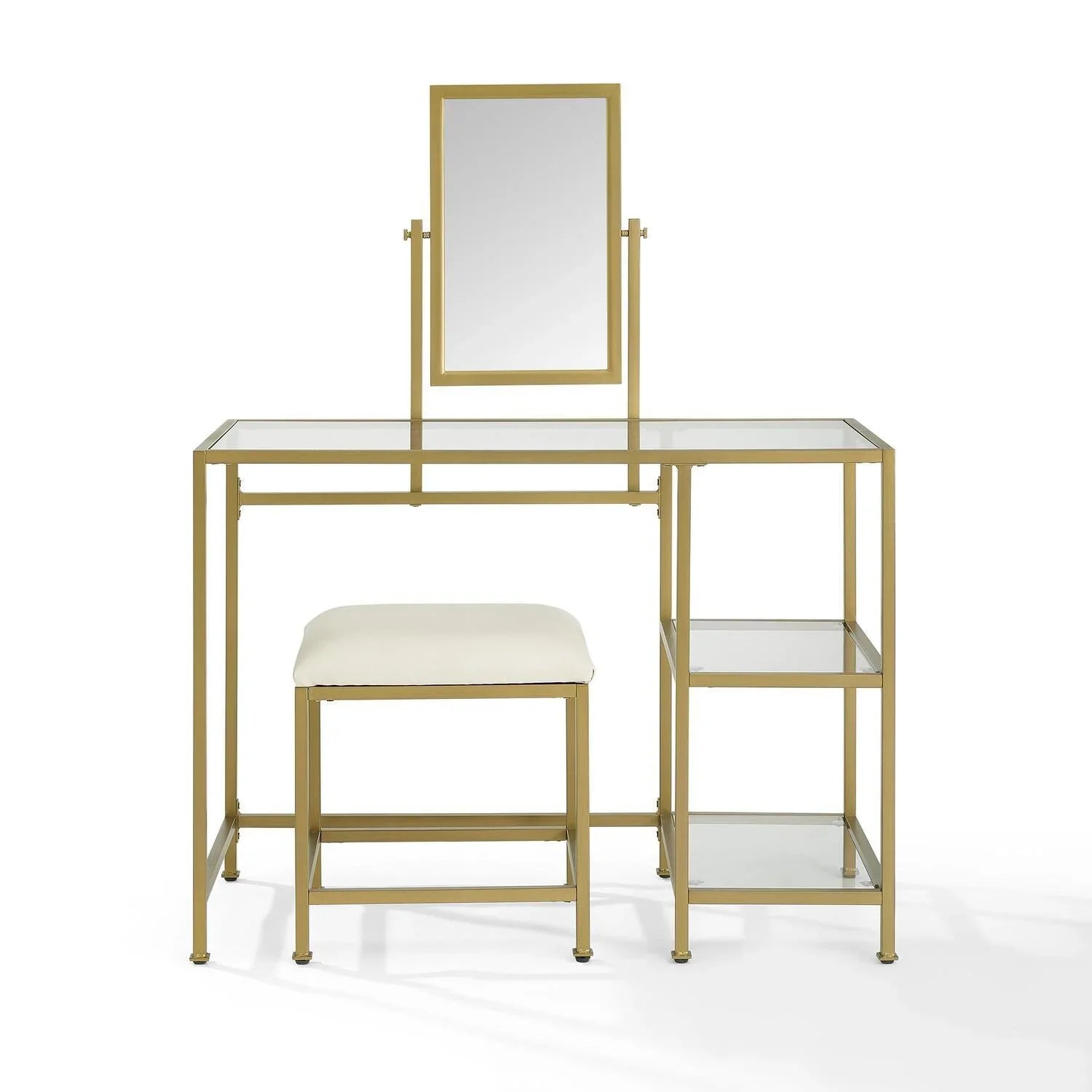 Crosley Furniture Aimee 3-Piece Makeup Vanity Desk Set with Stool and Storage Shelves