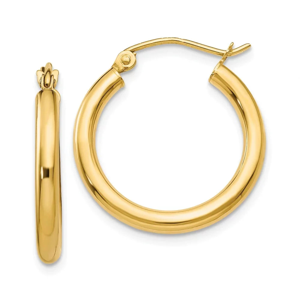 Real 14kt Yellow Gold Polished 2.5mm Tube Hoop Earrings; for Adults and Teens; for Women and Men