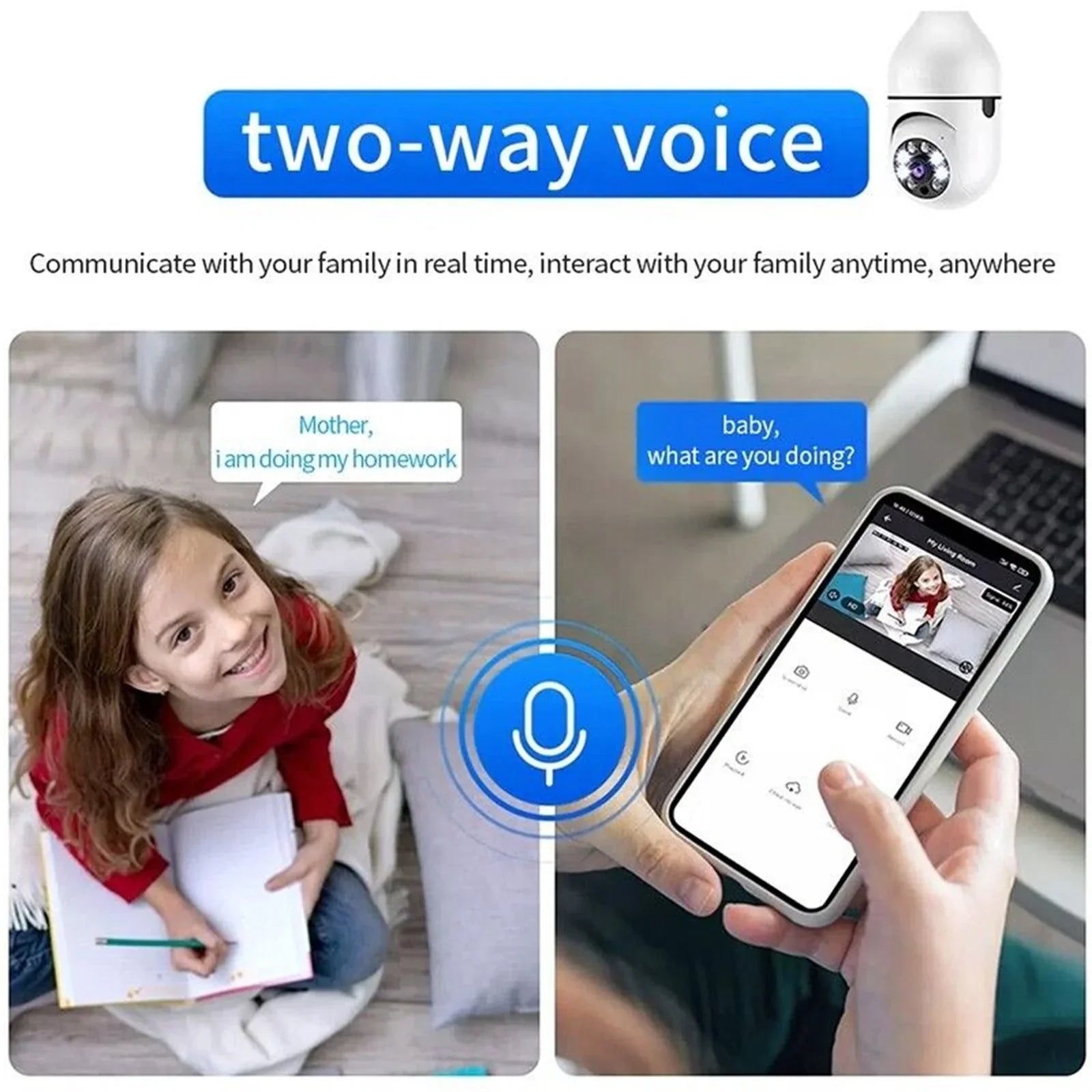 2PCS Wireless Security Camera,   Camera, E27 Light Bulb 1080P  Security Monitor Cam with Infrared Night Vision, White (Supports 2.4G &5G Wi-Fi)