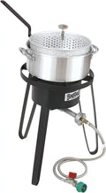 Bayou Classic B135 Sportsman's Choice Aluminum Fish Cooker Perfect To Fry Fish Shrimp Chicken Hushpuppies and Fries Includes 10-qt Aluminum Fry Pot and Basket 21-in Tall Cooker 5-in Fry Thermometer