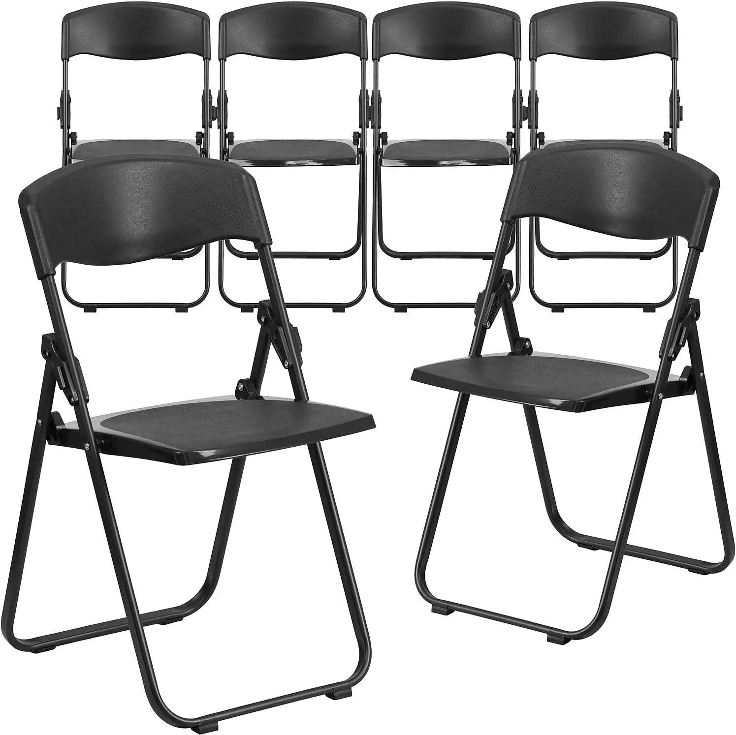 6 Pack  Series 500 Lb. Capacity Heavy Duty Black Plastic Folding Chair With Built-In Ganging Brackets