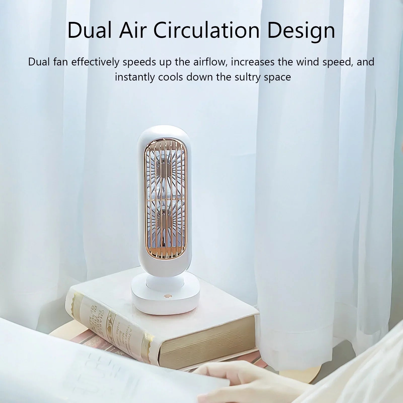 Anself Small Desk Tower Fan 3 Speed Portable  Mini Cooling Tower Fan Dual Air Circulation Standing Fan for Home Office Desktop Bedroom