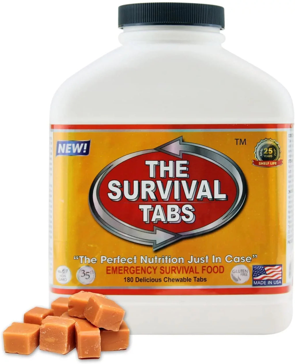 Survival Tabs - 15-Day Food Supply-Emergency Survival Food  for Camping Biking, Disaster Preparedness Gluten-Free Non- 25 Years Shelf Life (1 Bottle x 180 tabs/Butterscotch)