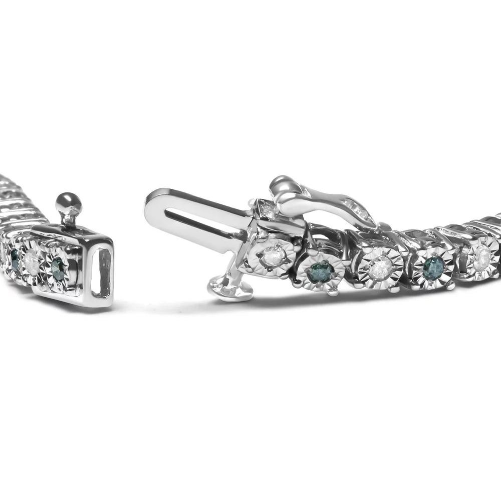 Haus of Brilliance .925 Sterling Silver 1.0 Cttw Womens with Alternating Round cut Box Clasp White Diamond and Treated Green Diamond Tennis Bracelet (Green and I-J Color, I3 Clarity) - Size 7" Inches