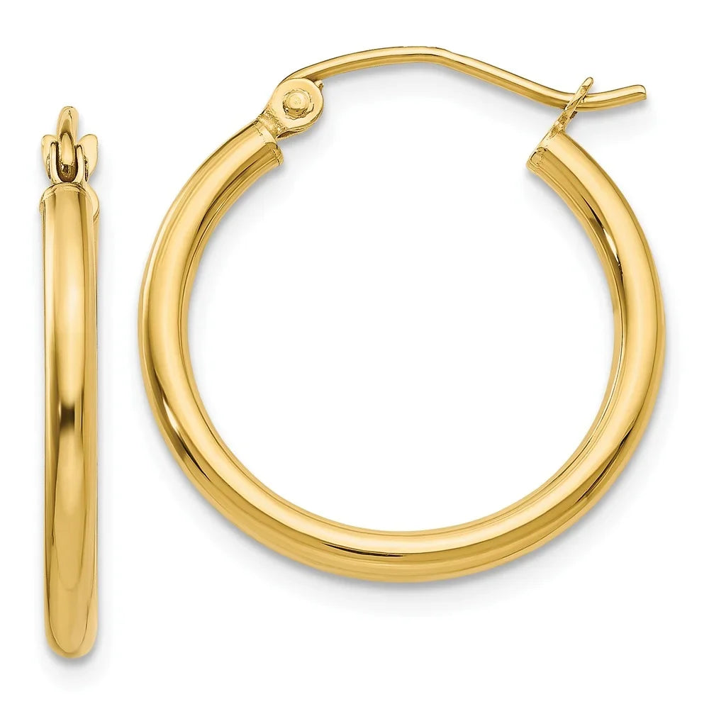 Real 14kt Yellow Gold Polished 2mm Tube Hoop Earrings; for Adults and Teens; for Women and Men