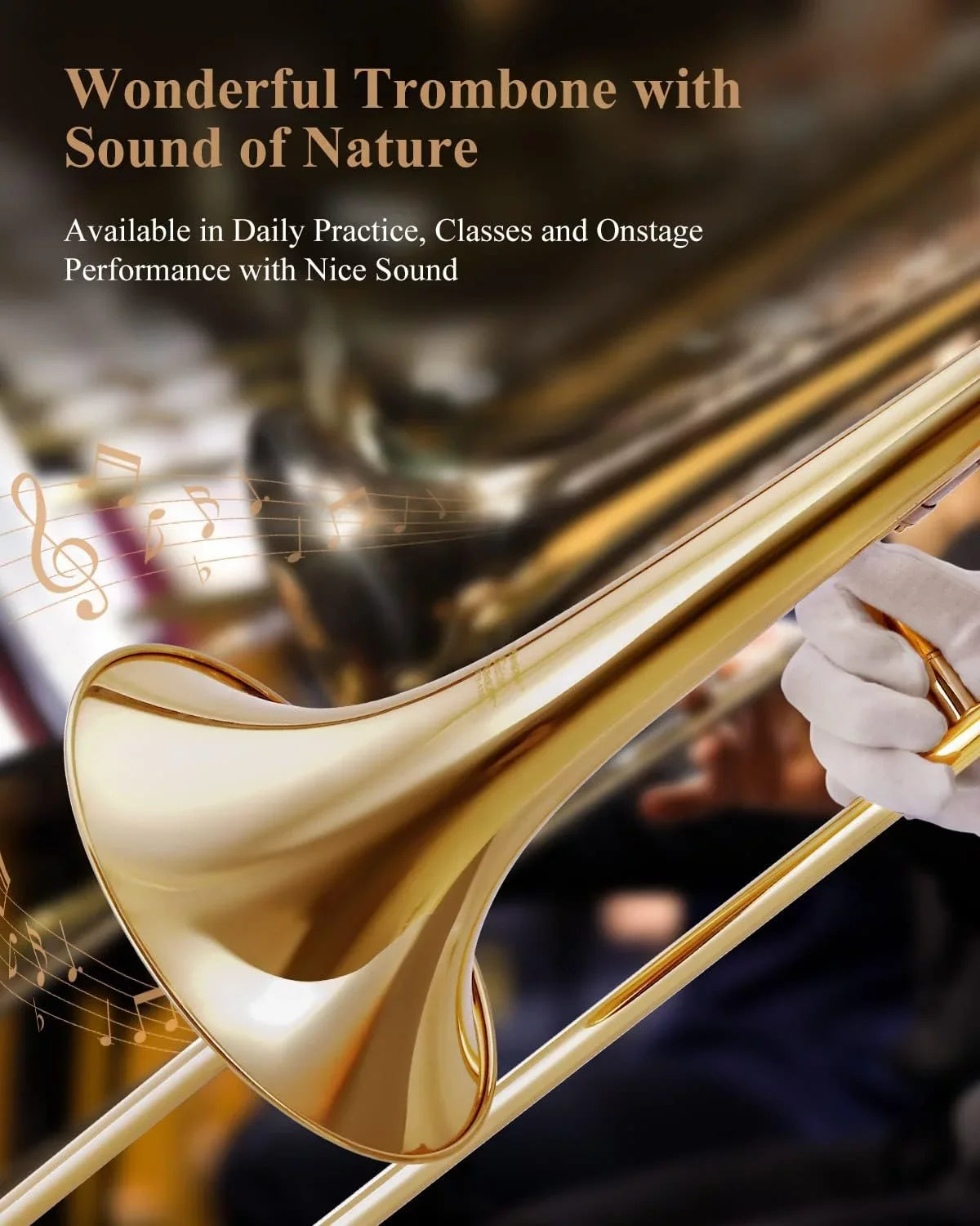 Eastar Bb Tenor Trombone for Beginners Students B Flat Brass Instrument, with Case, Mouthpiece, White Gloves, Cleaning Kit, Gold
