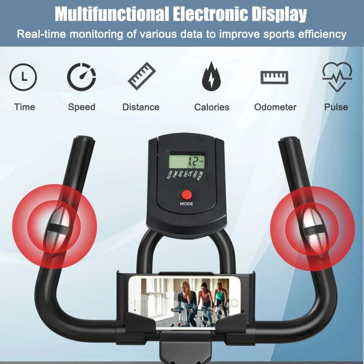 Exercise Bicycle, Adjustable Resistance Silent Belt Drive, Gym Indoor Stationary Bike, Red