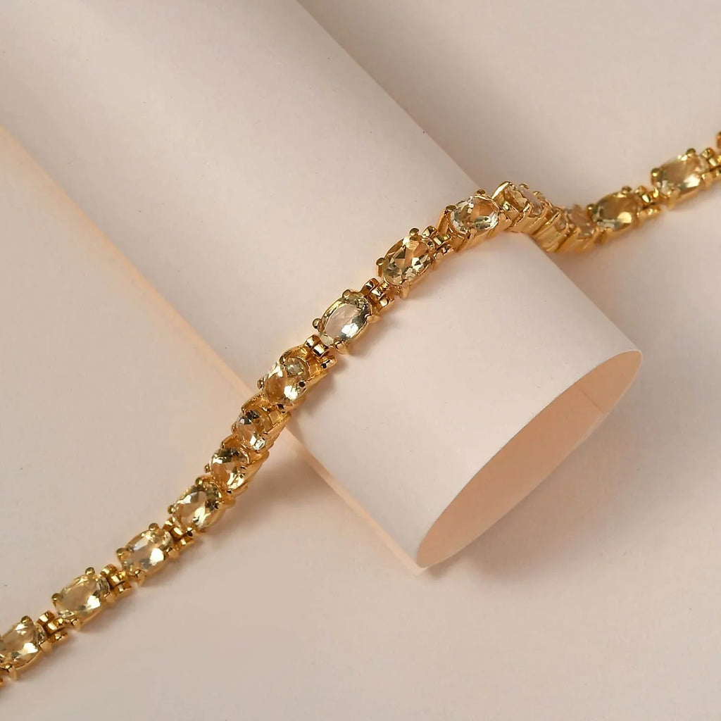 Shop  Citrine Oval Stainless Steel Yellow Gold Ion Plated Bracelet for Women Jewelry Size 7.25" Ct 7.38 Birthday Gifts