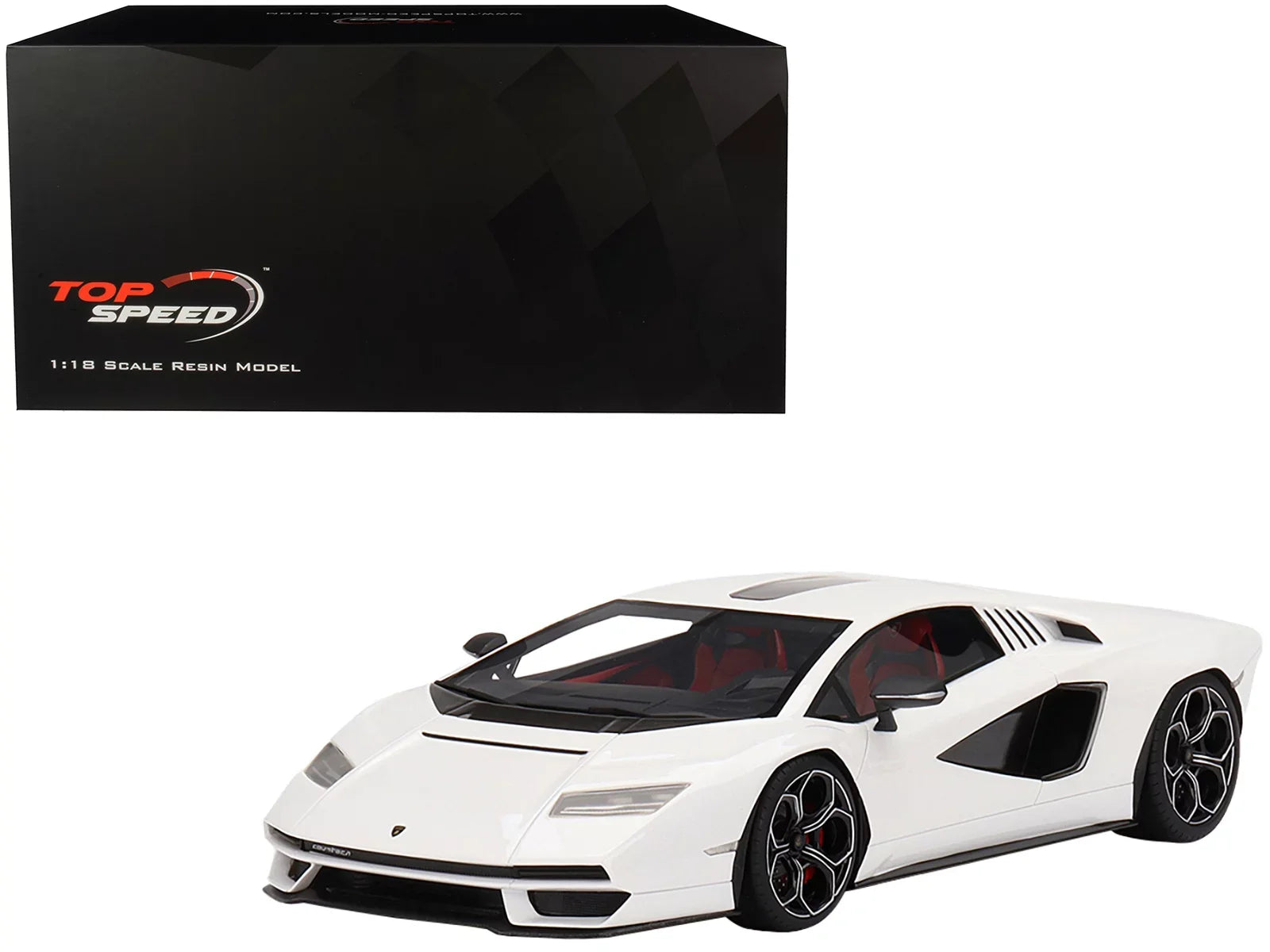 Diecast Lamborghini Countach  800-4 Bianco Siderale White with Black Accents 1/18 Model Car by Top Speed