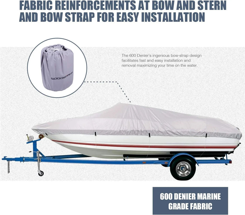 Trailable Marine Grade Boat Cover Heavy Duty 600D Fits V-Hull Runabouts Aluminum Fishing Pro-Style Bass Boats F Fit 17-19Ft Width To 96In 9921-0122-36