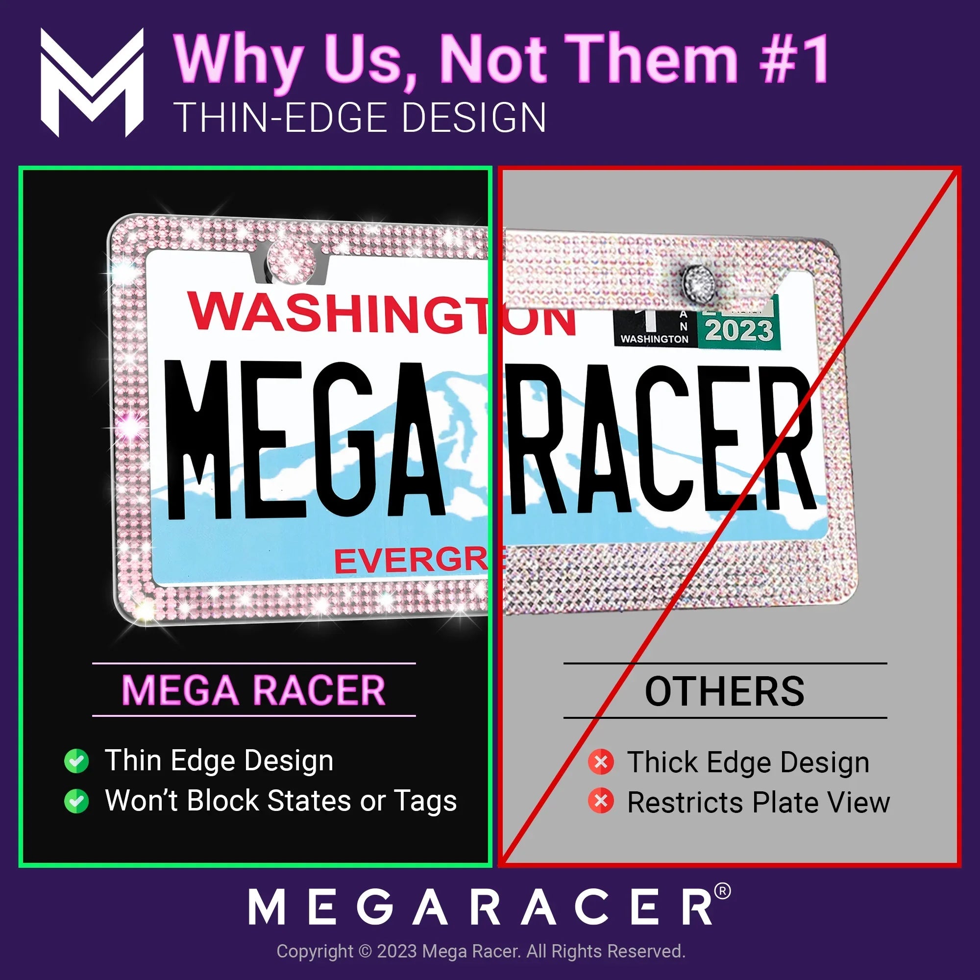 Mega Racer Nissan Rogue Bling License Plate Frames Diamond Pink Rhinestones, 2 Holes with Mounting Screws, Nissan Rogue 2008 - 2023 08 - 23 Sparkly Car License Plate Frame