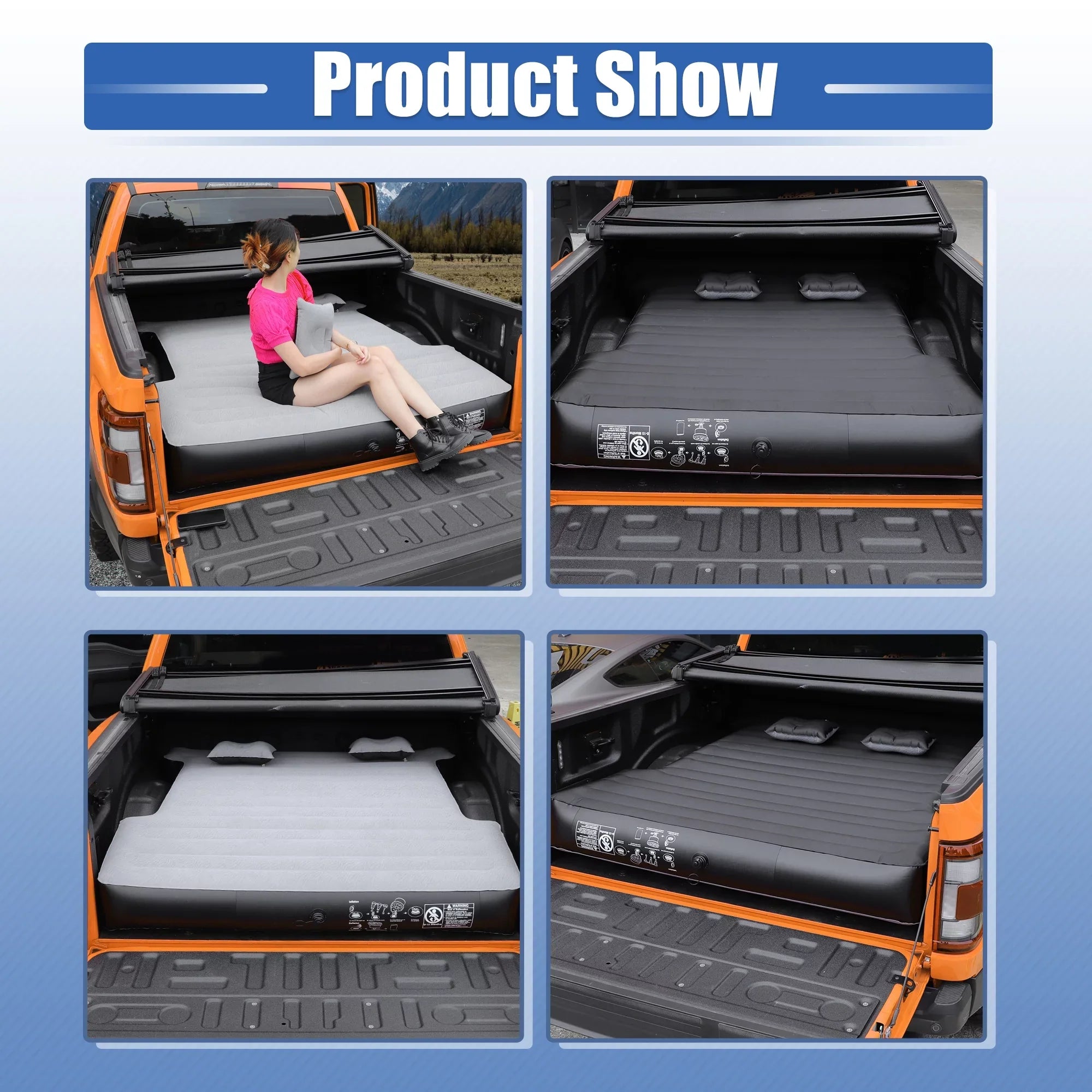 Unique Bargains Universal Inflatable Thickened 5.5-5.8ft Full-Size Short Truck Bed Kit  with Electric Air Pump Gray