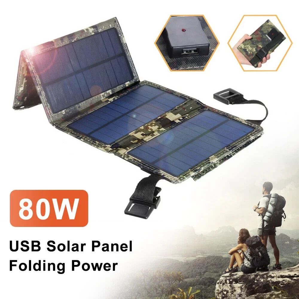 Paddsun 80W  Solar Panel Folding Power Bank Outdoor Camping Hiking Phone Charger