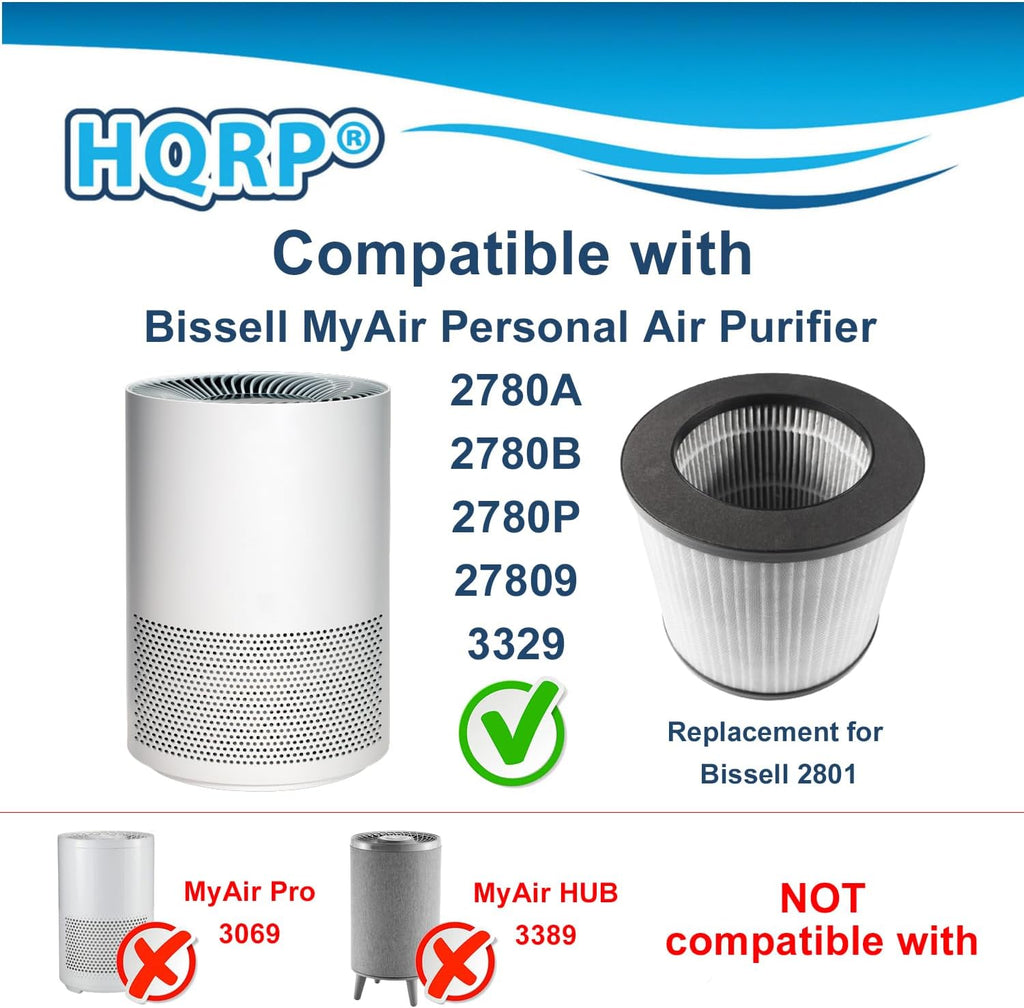 2-Pack 2801 Replacement Filter Compatible with Bissell MyAir Personal Air Purifier 2780A 2780B 2780P 27809 3329, 3-in-1  Activated Carbon Filter