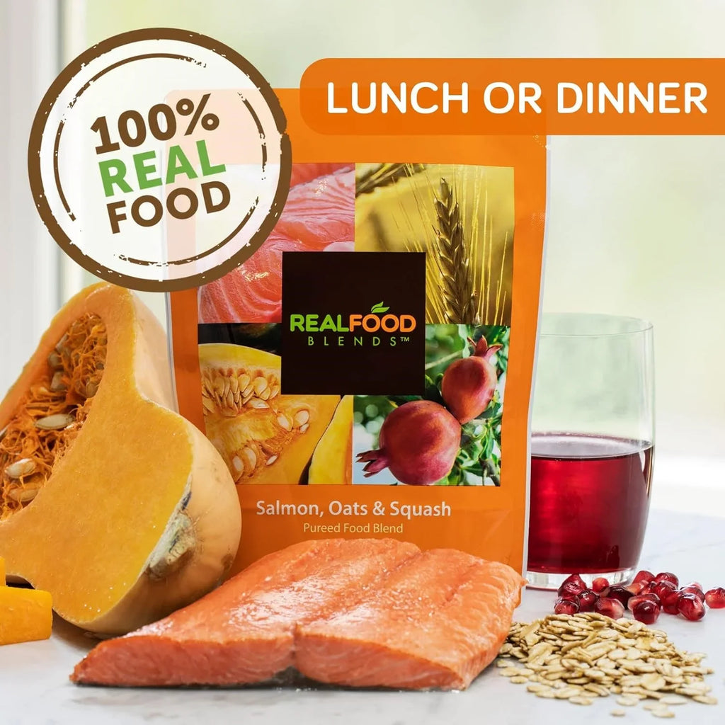 Real Food Blends - Salmon, Oats & Squash - Meals for Tube Fed People - 9.4 Oz Pouch (Pack of 12)
