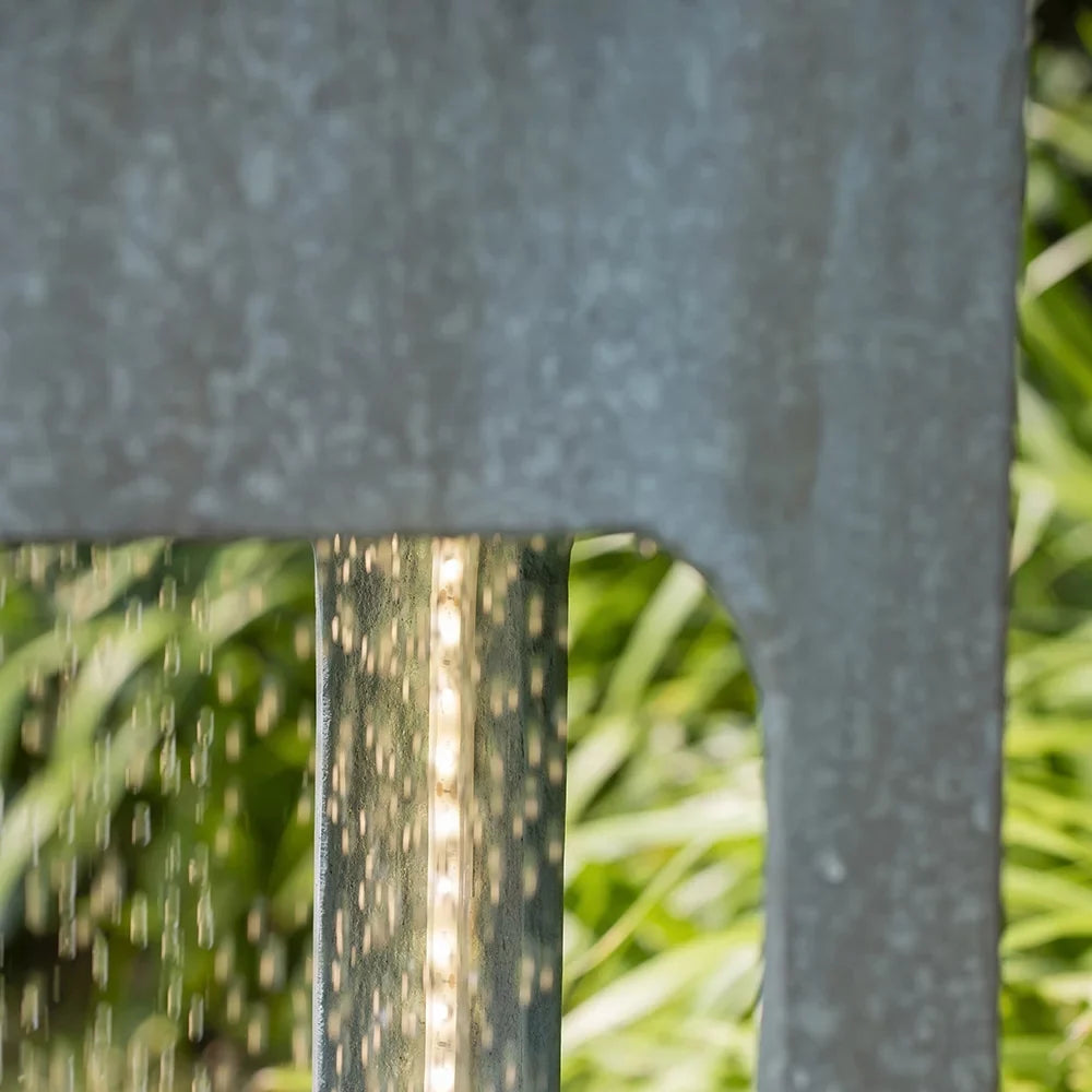 13x13x44" Tall Contemporary Sphere Outdoor Water Fountain, Cement/Concrete Outdoor Fountain, Antique Blue Raindrop Water Feature with Light For Garden, Lawn, Deck & Patio