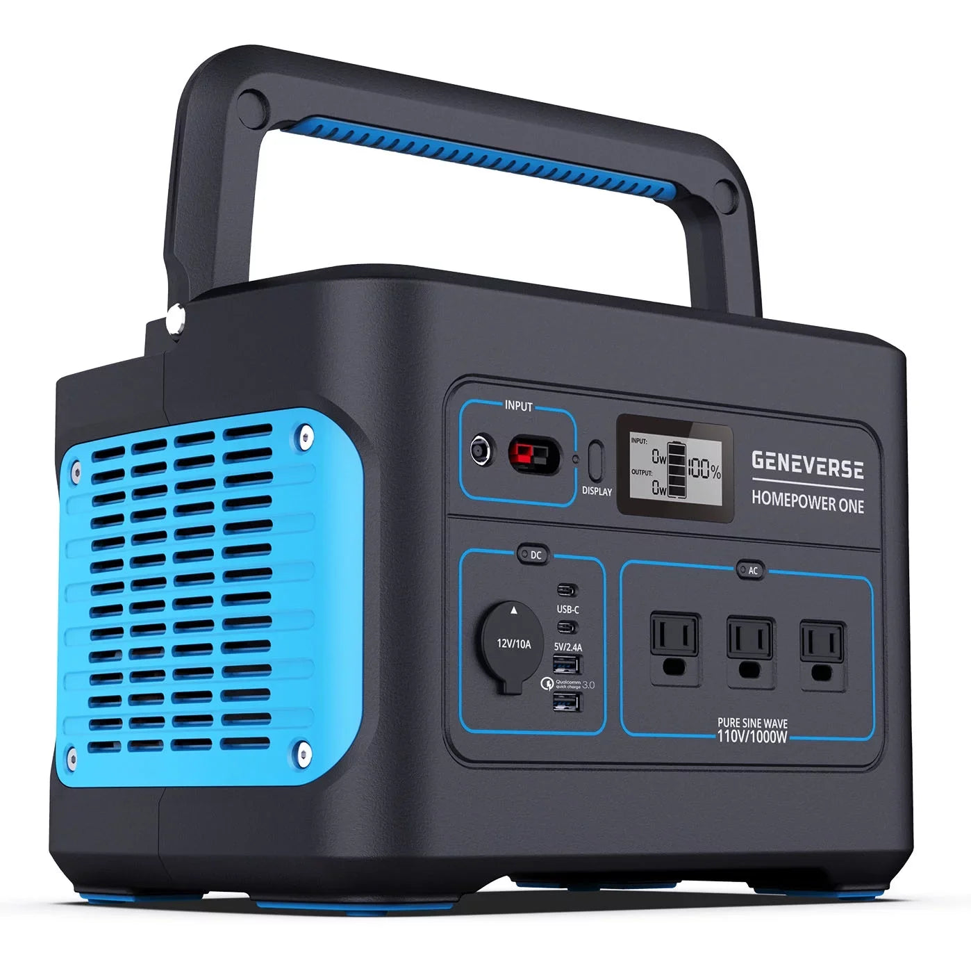 Geneverse 1002Wh (1x2) Solar Generator Bundle: 1X HomePower  Portable Power Station (3X 1000W  Outlets) + 2X 100W Solar Panels. Quiet, Indoor-Safe Backup Battery Power Generator For Home Devices
