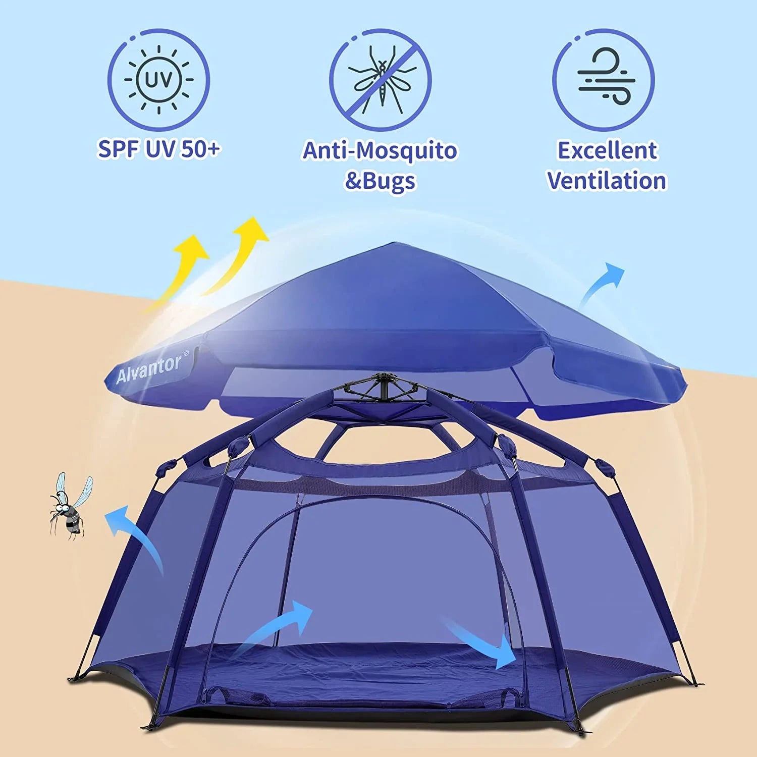 Alvantor Play Portable Playard Foldable Playpen with Canopy for Baby