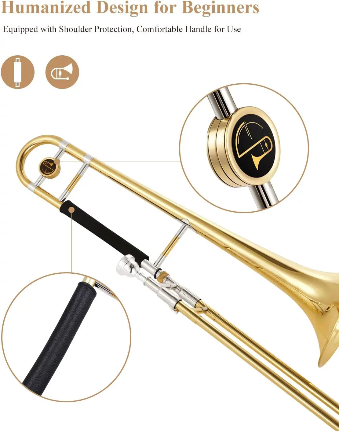 Eastar Bb Tenor Trombone for Beginners Students B Flat Brass Instrument, with Case, Mouthpiece, White Gloves, Cleaning Kit, Gold