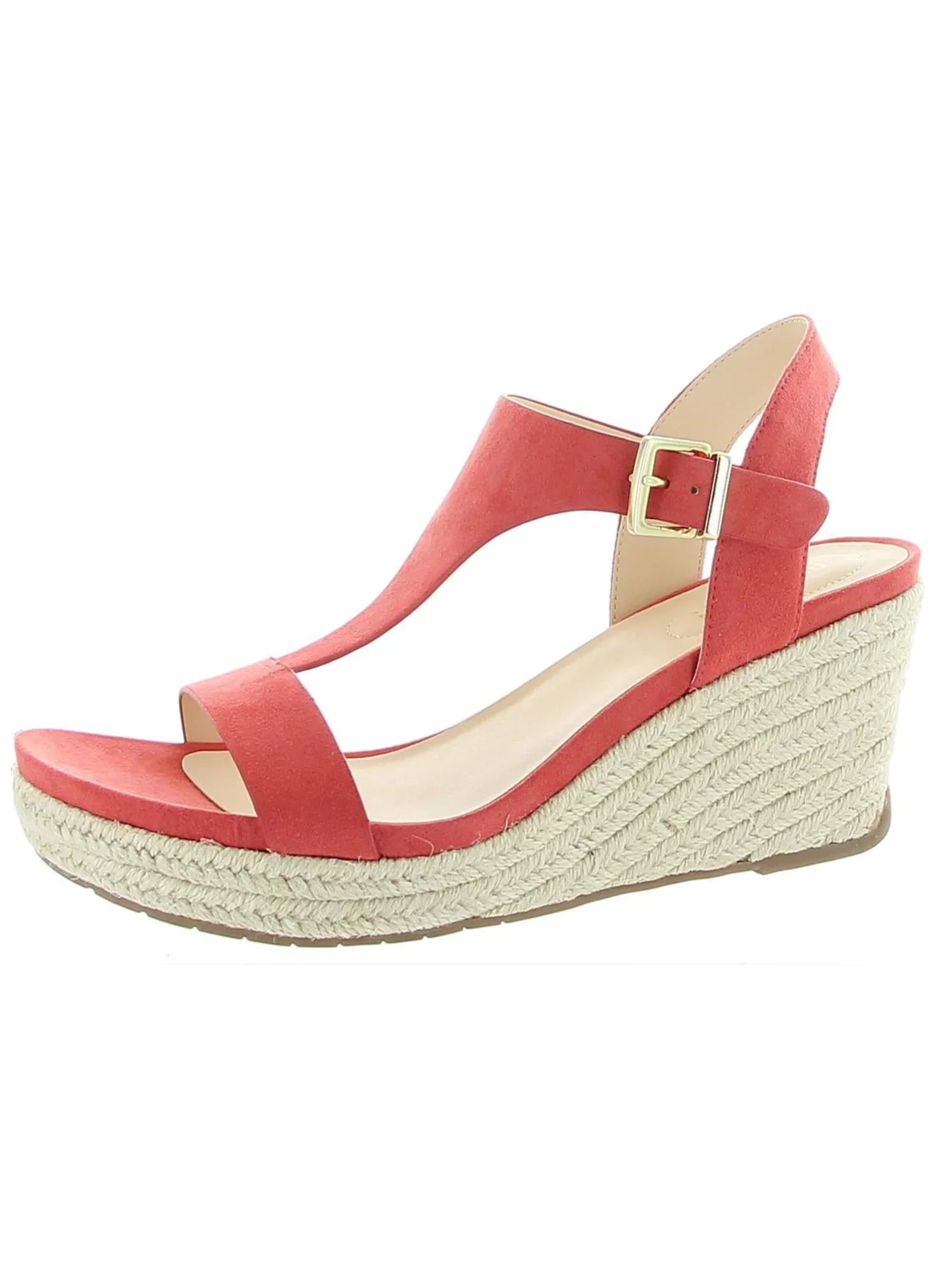 Womens Coral 0.5" Platform Padded Comfort Breathable T-Strap Moisture Wicking Card Round Toe Wedge Buckle Espadrille Shoes 6.5 M