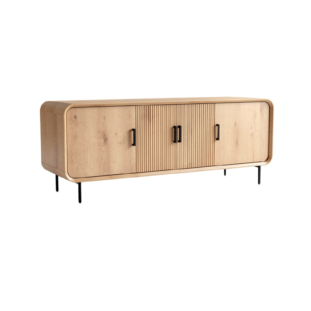 Modern Minimalist Wooden Sideboard with Ribbed Design and Metal Handles