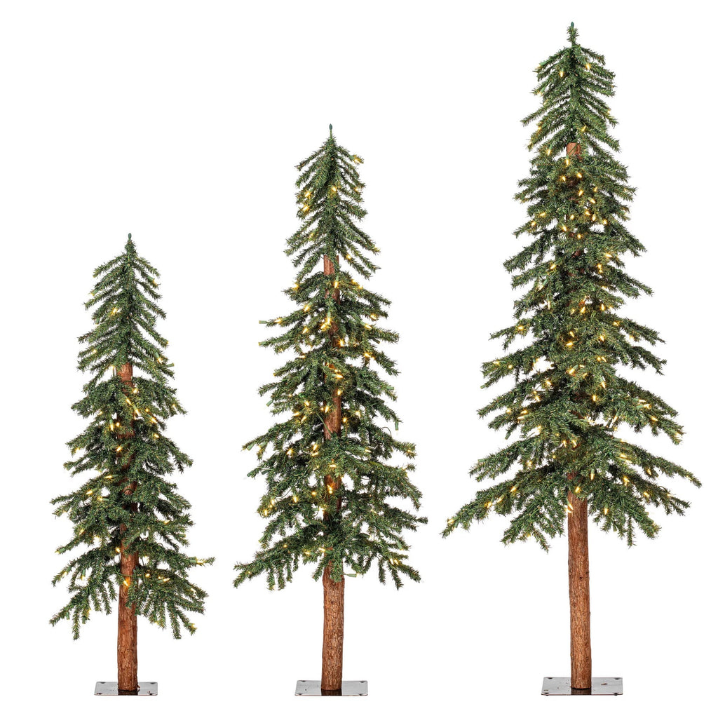 Vickerman 4' 5' 6' Natural Alpine Artificial Christmas Tree Set, Warm White  Lights, Set of 3