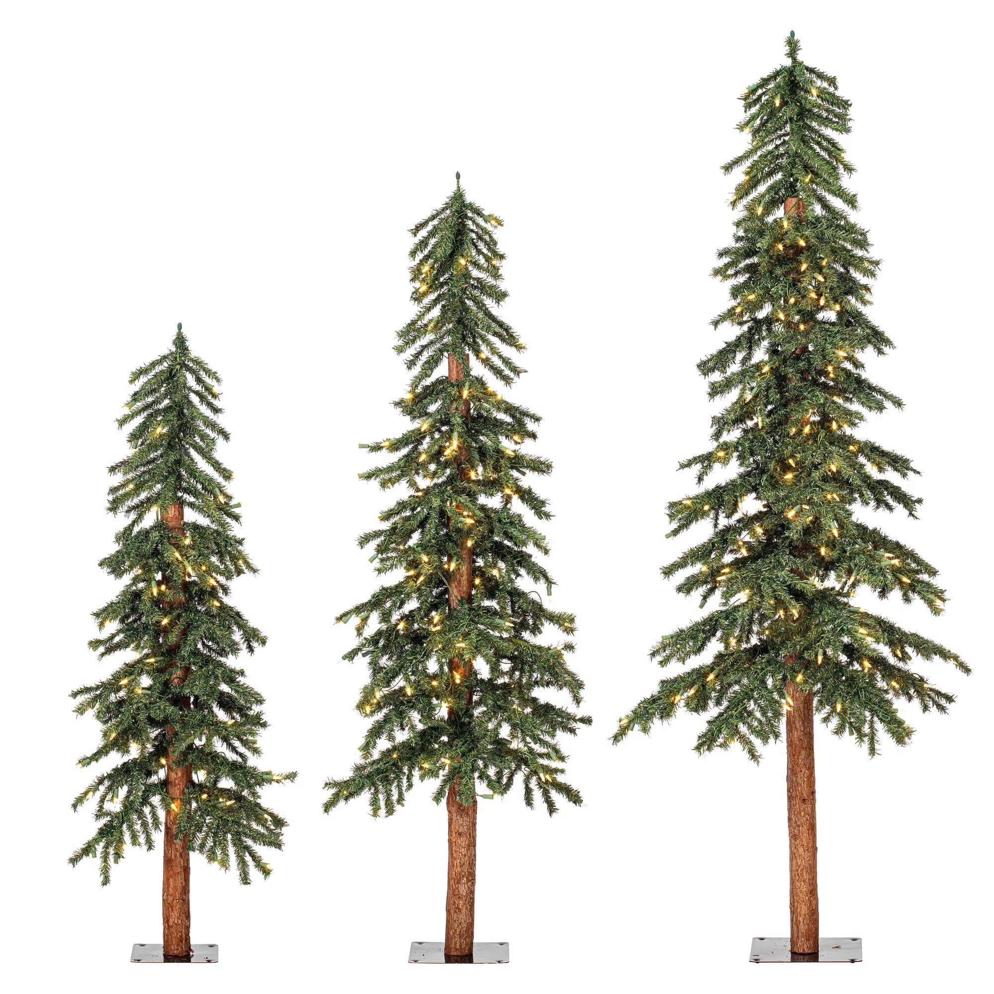 Vickerman 4' 5' 6' Natural Alpine Artificial Christmas Tree Set, Warm White  Lights, Set of 3