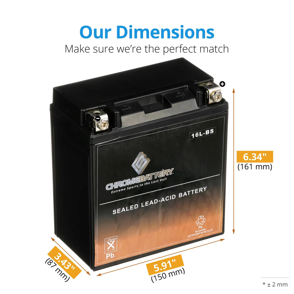 Chrome Battery YTX16L- (16L- 12 Volt,14 Ah, 230 ) Jet Ski Battery for Kawasaki Jl650 Sc 1995