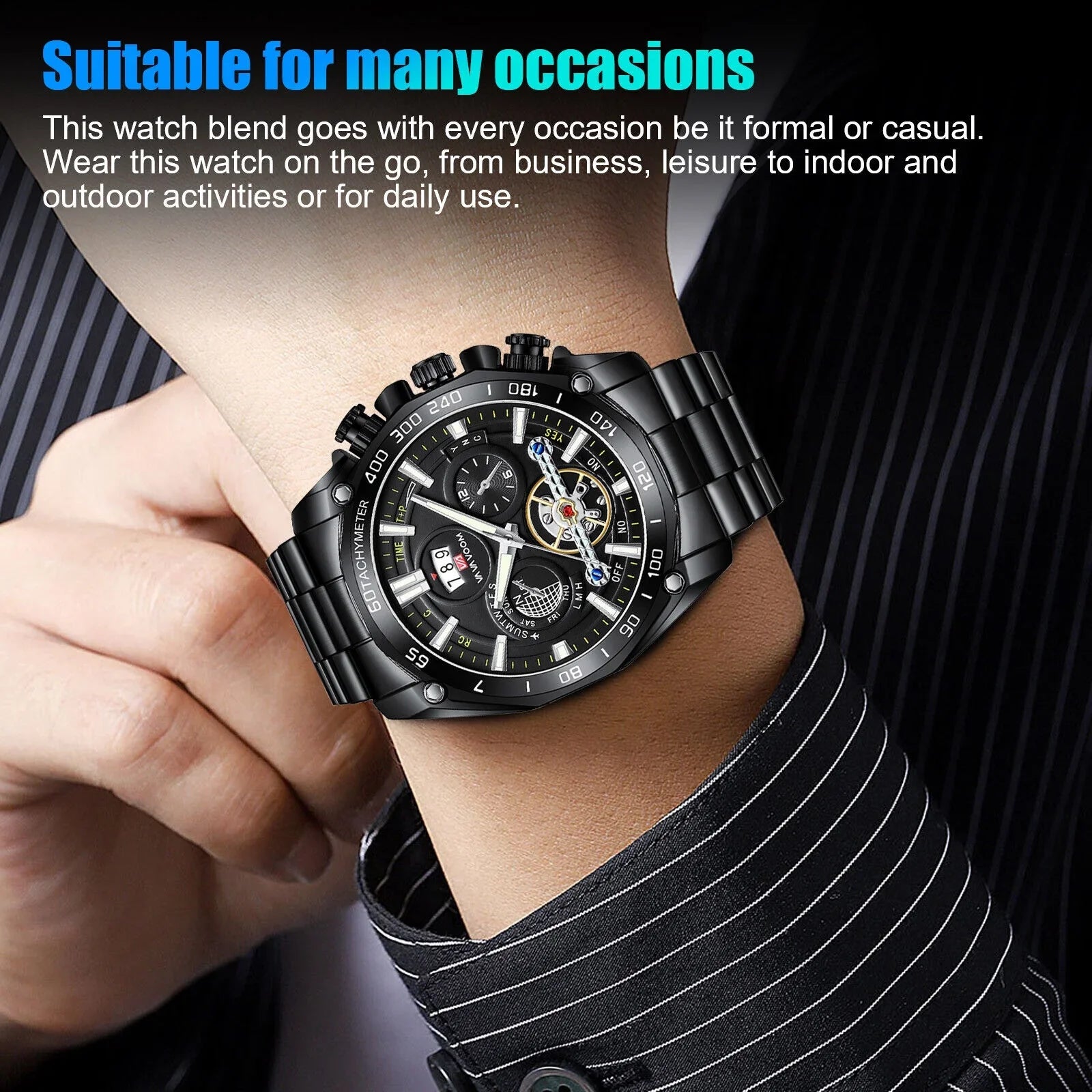 Men's Classic Stainless Steel Quartz Luminous Watch Luxury Waterproof Wristwatch