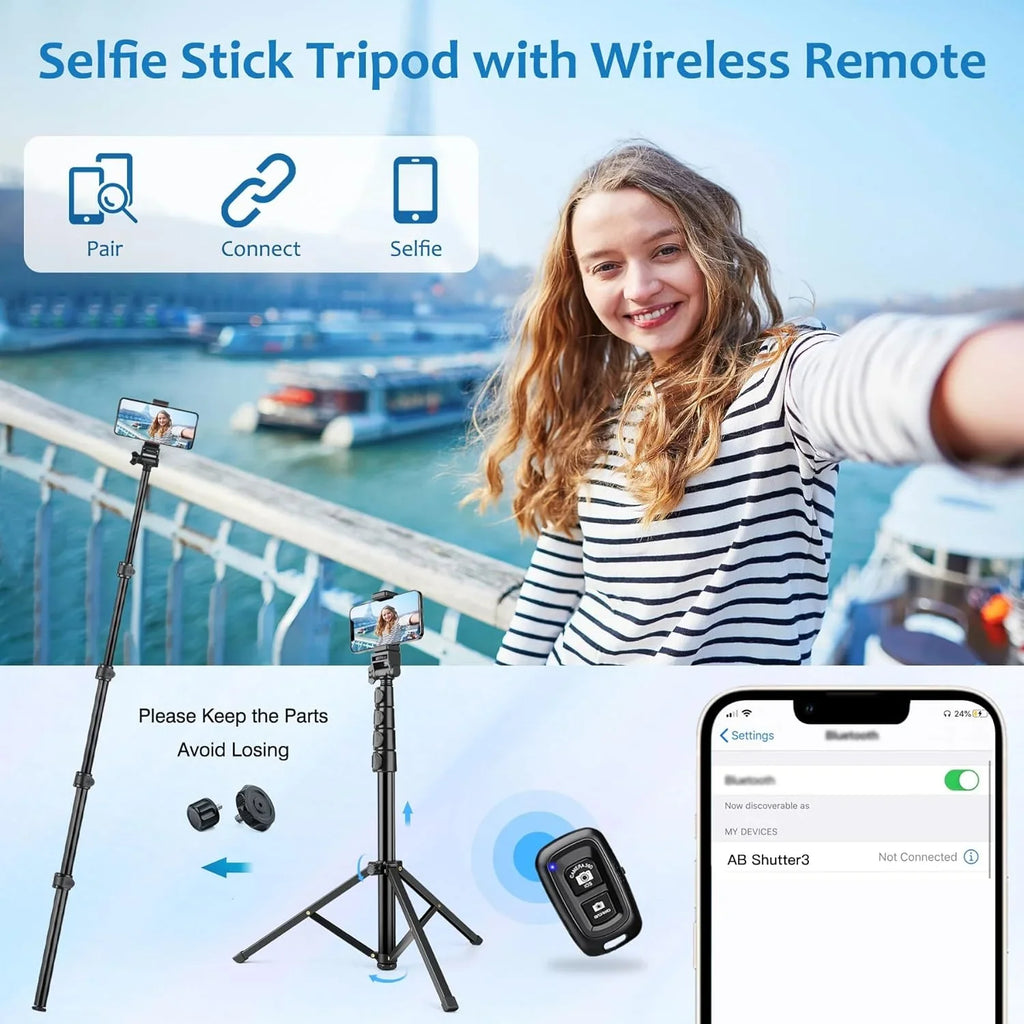 Phone Tripod, 80" Tall Tripod Stand with 13" Adjustable Gooseneck, Cell Phone Tripod with Remote and Phone Holder,