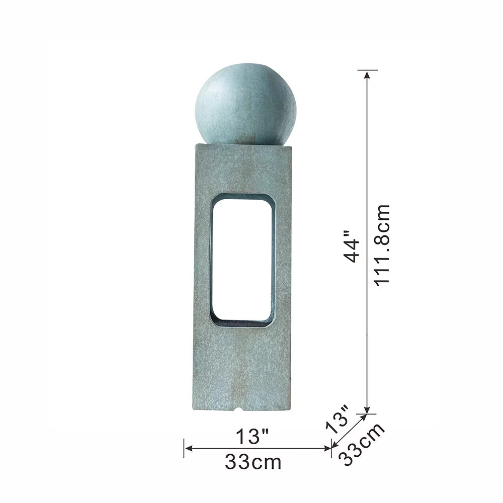 13x13x44" Tall Contemporary Sphere Outdoor Water Fountain, Cement/Concrete Outdoor Fountain, Antique Blue Raindrop Water Feature with Light For Garden, Lawn, Deck & Patio
