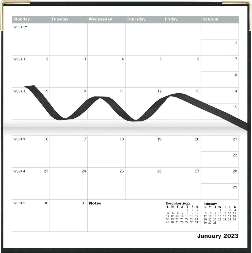 Of London 12S Daily Planner, Day Per Page, Classic Slim Month Per Page, 13 Months Jan 2023 - Jan 2024, Landscape Diary 2023 6 5/8" 3 1/4" (Black)