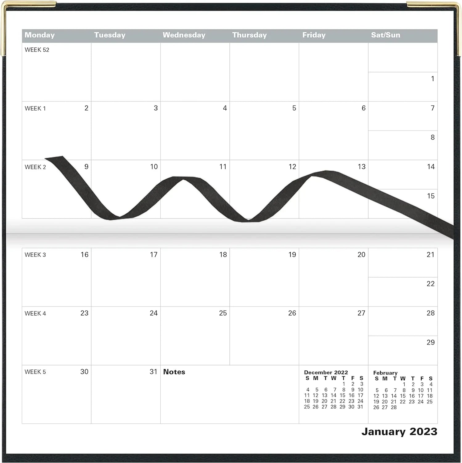 Of London 12S Daily Planner, Day Per Page, Classic Slim Month Per Page, 13 Months Jan 2023 - Jan 2024, Landscape Diary 2023 6 5/8" 3 1/4" (Black)