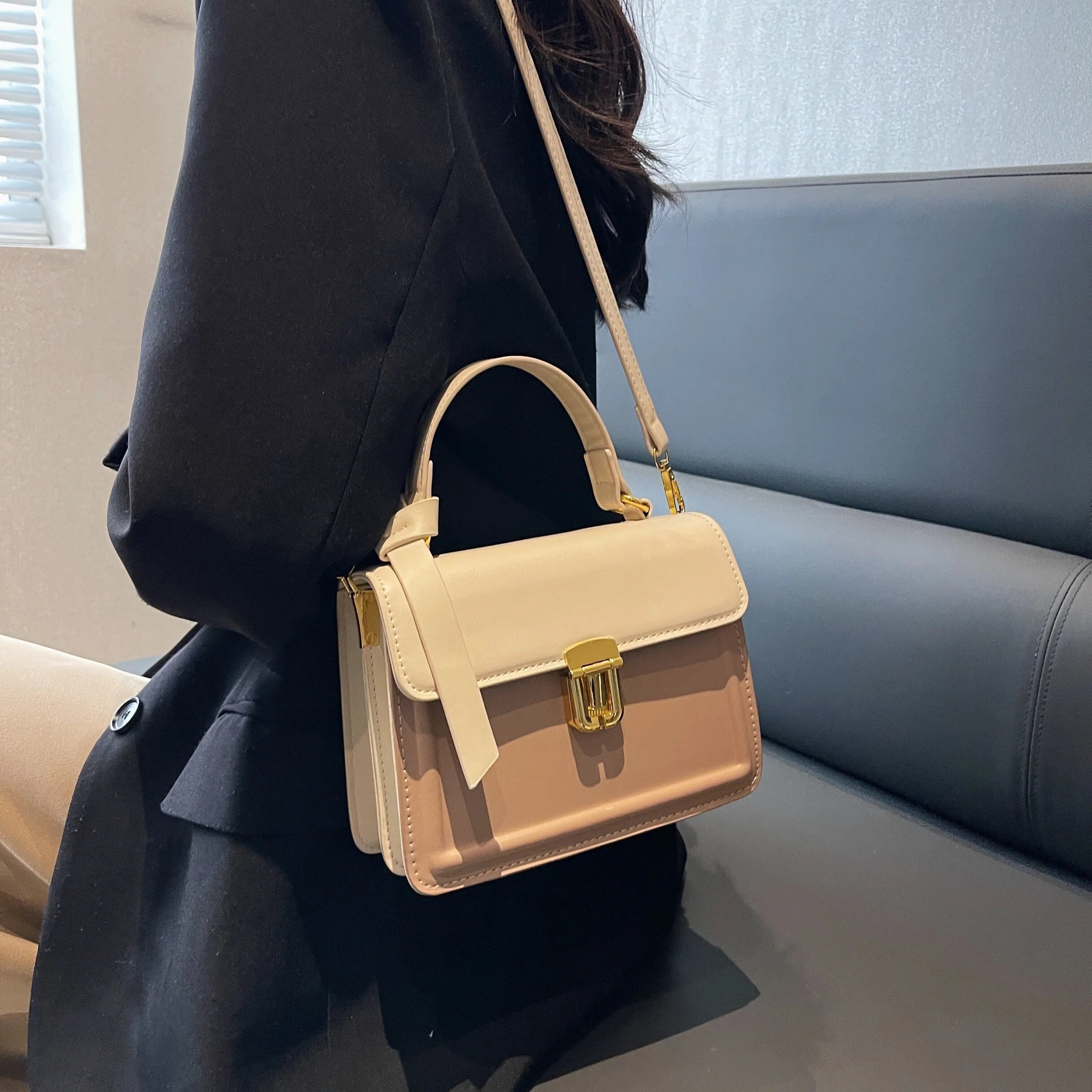 Junior Buckle Decor Handbag, Trendy Square Crossbody Bag, Faux Leather Flap Purse For Women (7.9*5.93*3.16) Inch