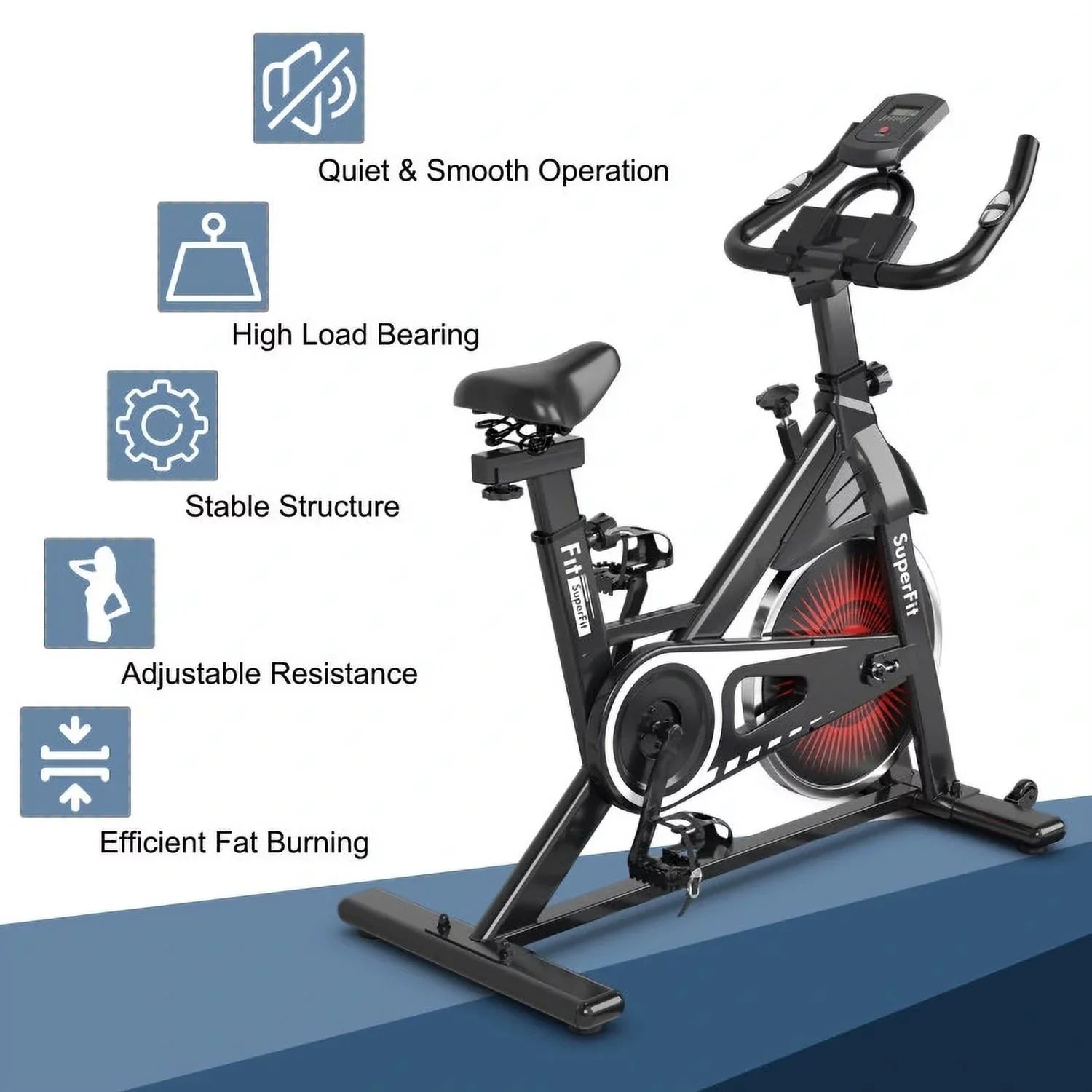 Exercise Bicycle, Adjustable Resistance Silent Belt Drive, Gym Indoor Stationary Bike, Red