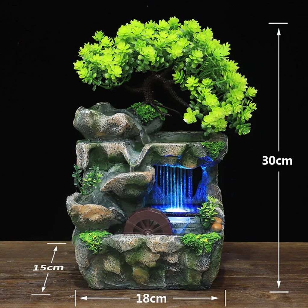 Indoor Water Fountain Tabletop Waterfall Feng Shui Zen Table Decor with  Light