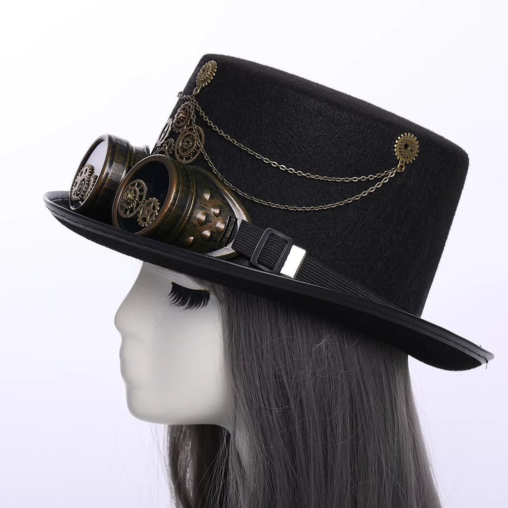 Unisex Steampunk Top Hats with Goggle Gothic Punk Hallo Hat