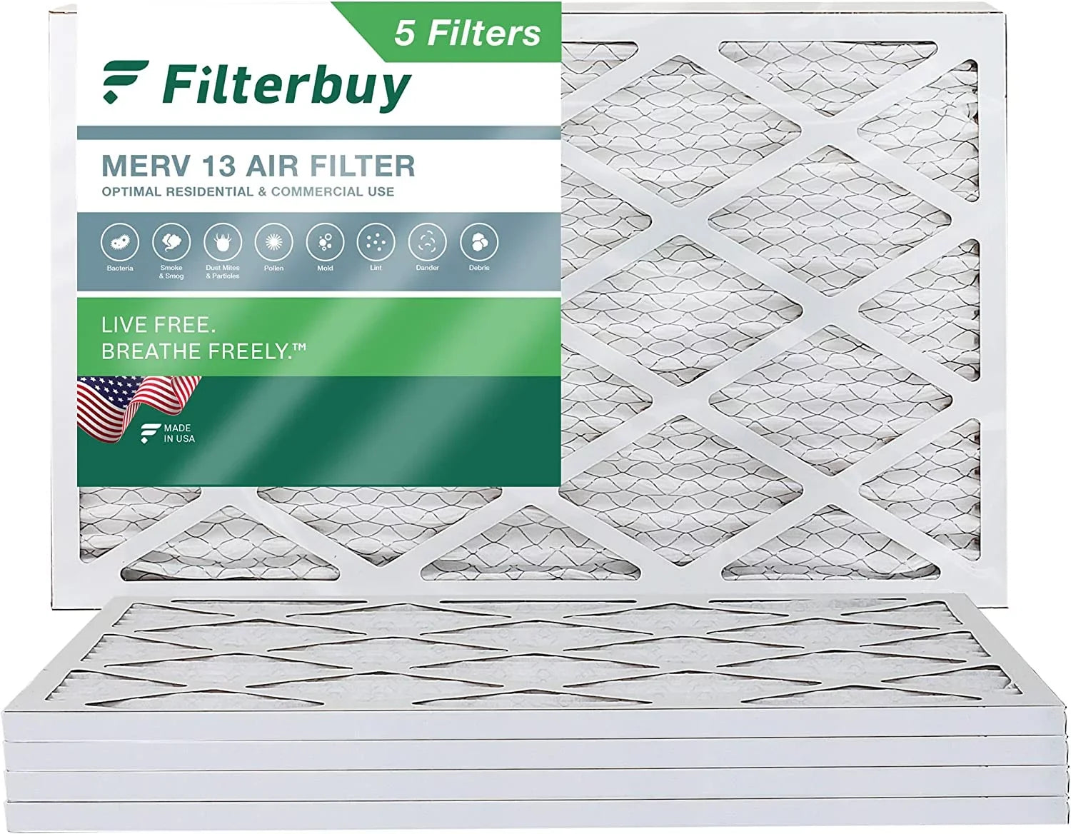 Filterbuy 20x32x1  13 Pleated   Furnace Air Filters (5-Pack)