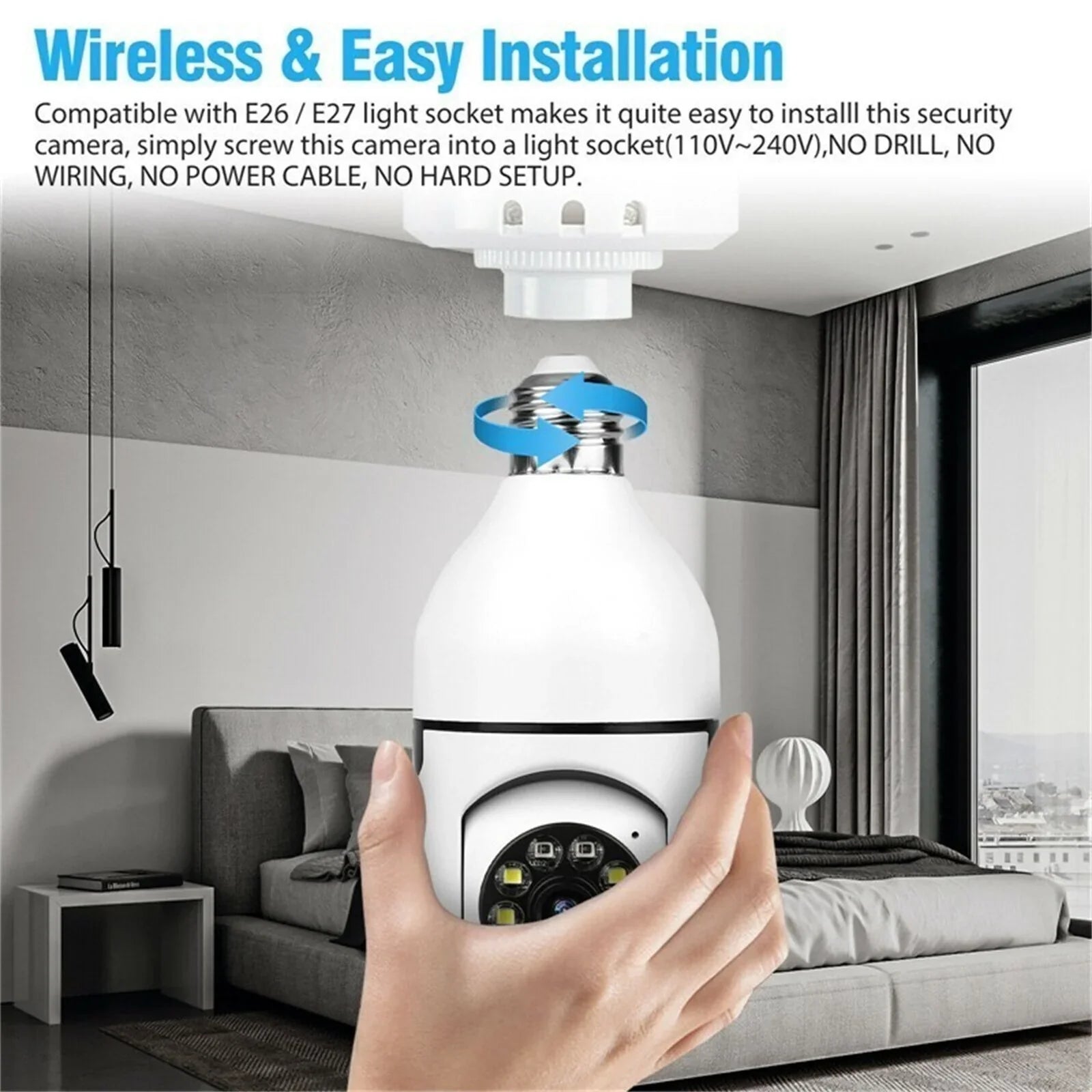 2PCS Wireless Security Camera,   Camera, E27 Light Bulb 1080P  Security Monitor Cam with Infrared Night Vision, White (Supports 2.4G &5G Wi-Fi)