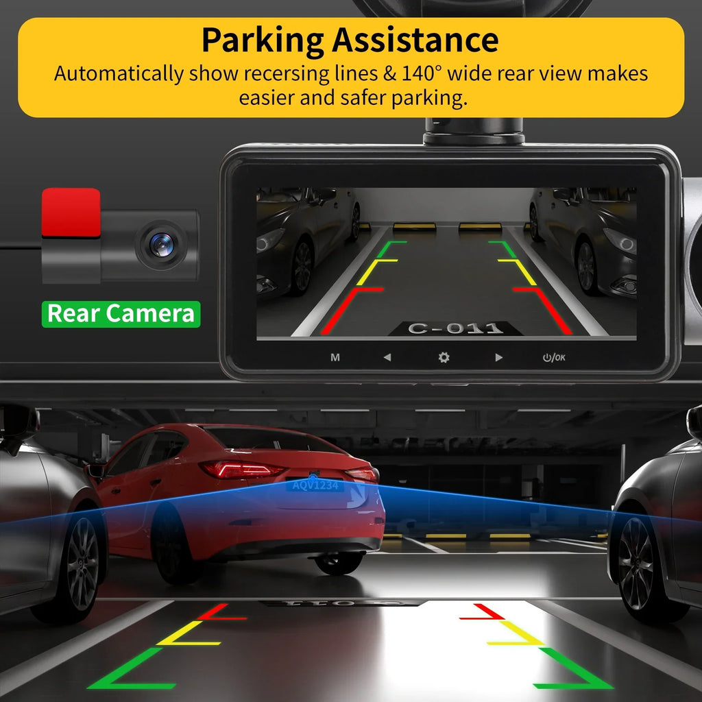 ZD60 DashCam 2K +1080P+1080P Front Rear and Inside 3 Channel Car Camera with Infrared Night Vision, Parking Monitoring, Reverse Camera, G-Sensor, Loop Recording, ,up to128GB