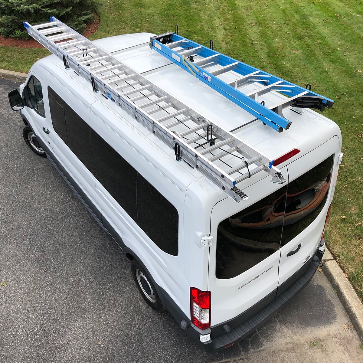 Vantech  Heavy Duty 3 Bar Commercial / Recreational Ladder Roof Rack Fits: Transit Medium Roof Cargo Van 2015-on
