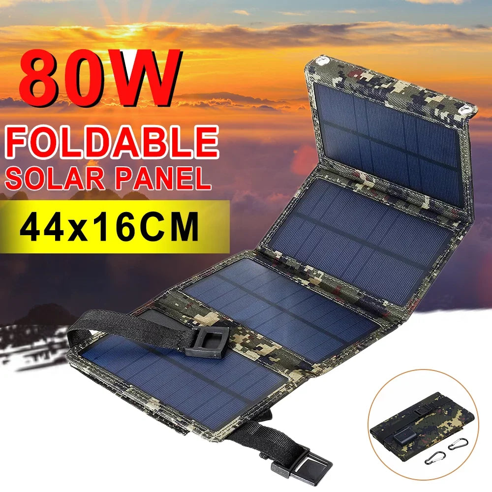 Paddsun 80W  Solar Panel Folding Power Bank Outdoor Camping Hiking Phone Charger