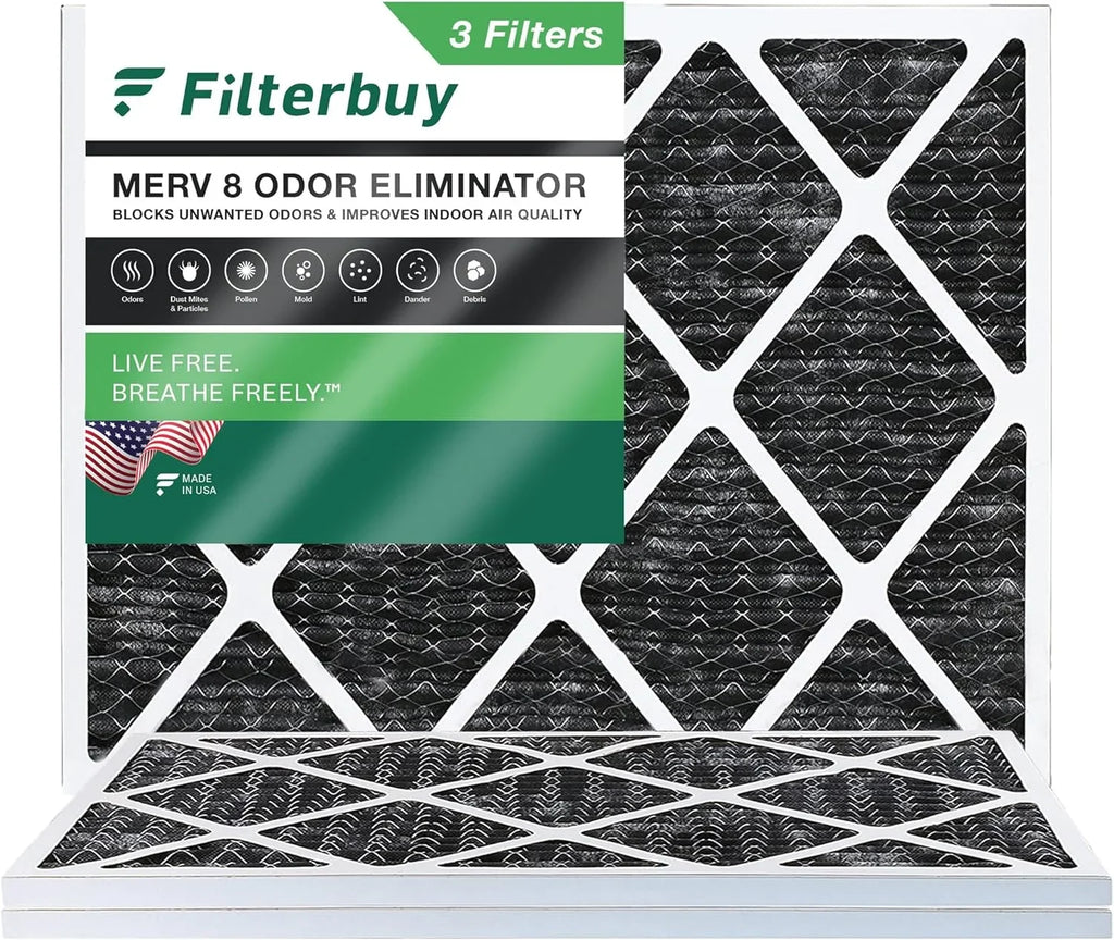 Filterbuy 20x23x1  8 Odor Eliminator Pleated   Furnace Air Filters with Activated Carbon (3-Pack)