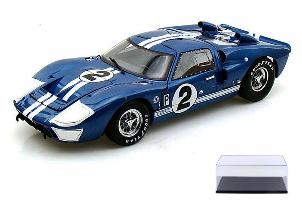 Diecast Car & Display Case Package - 1966 Ford -40   #2, Blue w/ White Stripes - Shelby  SC401 - 1/18 Scale Diecast Model Toy Car w/Display Case