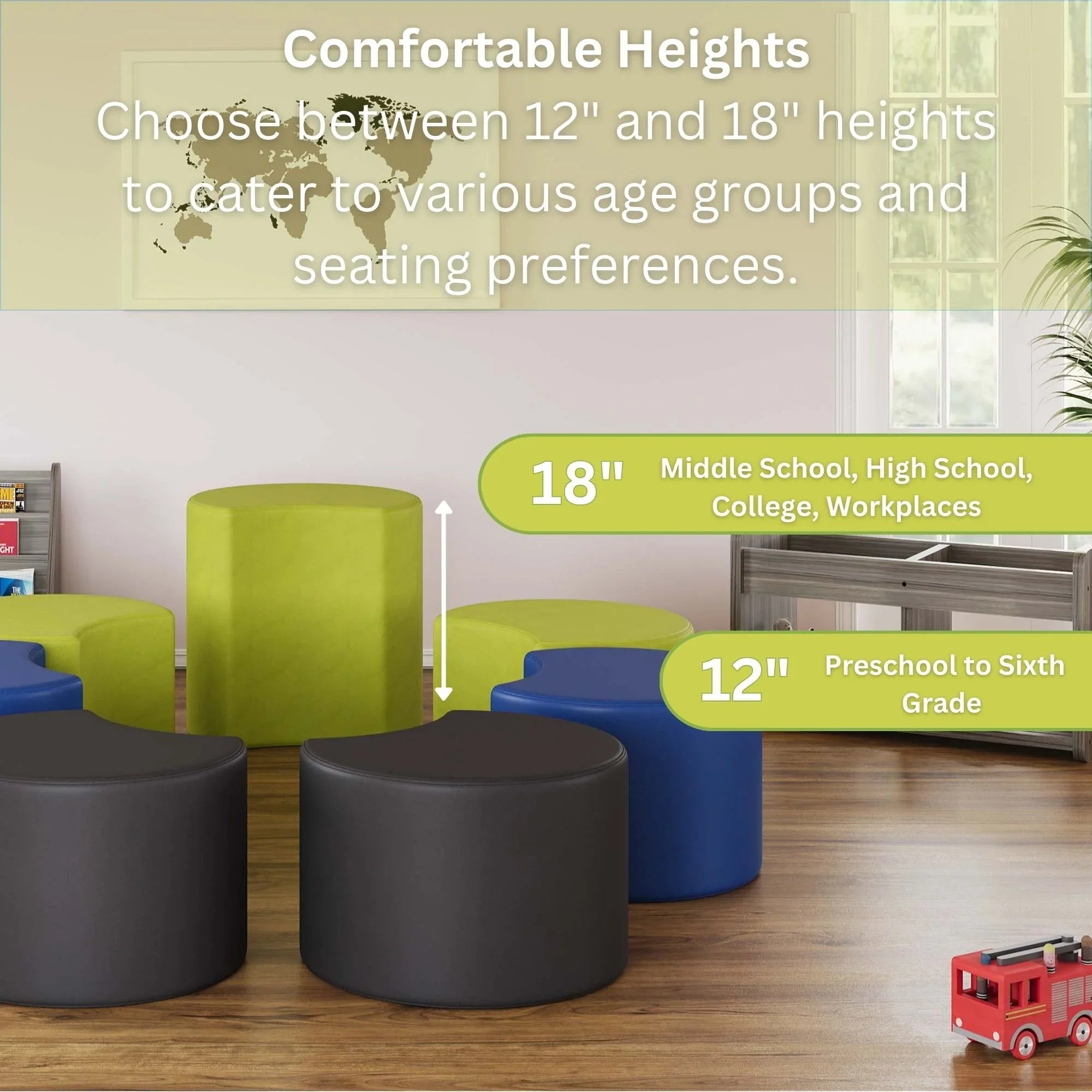 Tot Mate Versa 12" Round Soft Seating, Flexible Classroom Furniture Modular Stools, Pistachio