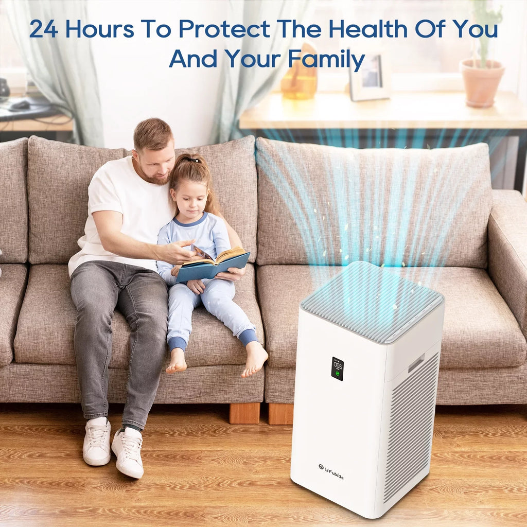 Lifubide Large Room Air Purifier, H13 True ,4555 Sq.Ft Coverage,24dB Low Noise For Bedroom, Removal Of 99.99% 0.01 Microns Particles, Pet Dander、Smoke、Odor、Dust， PM2.5 Monitor, Smart Air Purifier