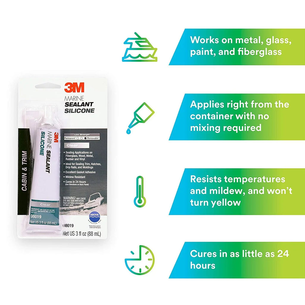 3M Marine Grade Silicone Sealant 08019  For Boats and RVs  Clear  3 Ounces